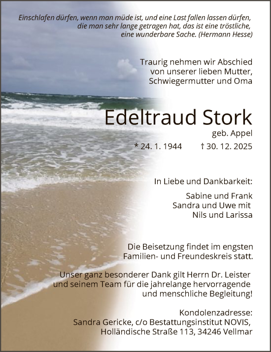 Traueranzeige von Edeltraud Stork von HNAHNA