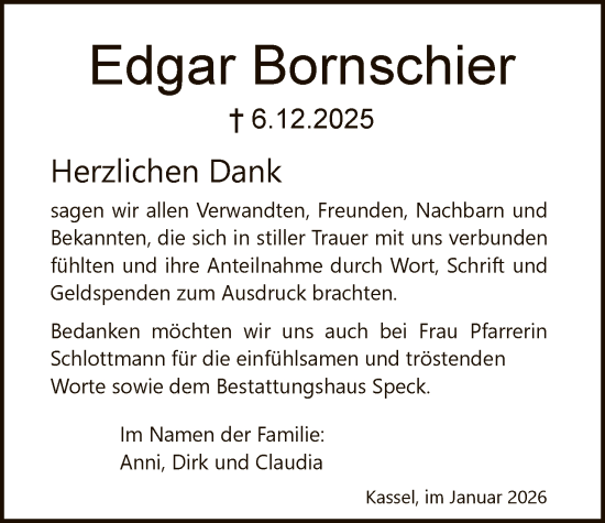 Traueranzeige von Edgar Bornschier von HNAWRS