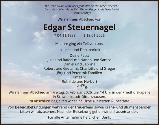 Traueranzeige von Edgar Steuernagel von HNA