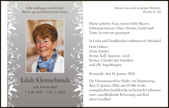 Traueranzeige von Edith Kleinschmidt von HNA