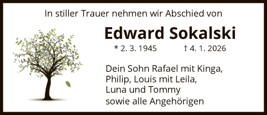 Traueranzeige von Edward Sokalski von HNA