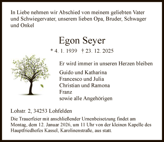Traueranzeige von Egon Seyer von HNA