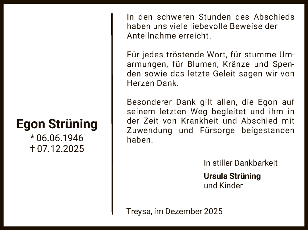  Traueranzeige für Egon Strüning vom 03.01.2026 aus HNA