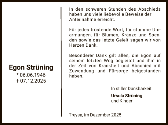 Traueranzeige von Egon Strüning von HNA