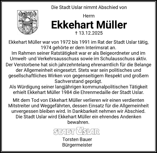 Traueranzeige von Ekkehart Müller von HNA