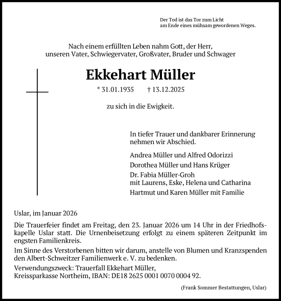 Traueranzeige von Ekkehart Müller von HNA