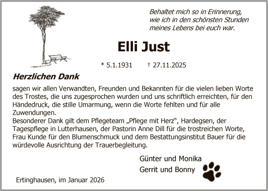 Traueranzeige von Elisabeth Just von HNA