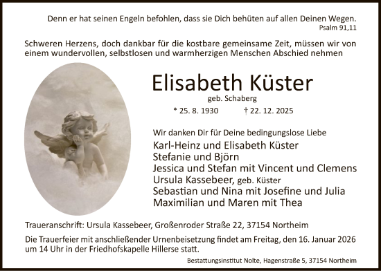 Traueranzeige von Elisabeth Küster von HNA
