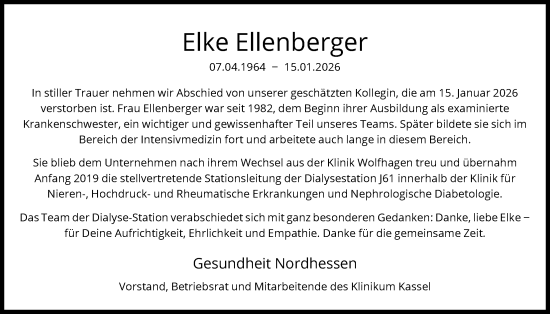 Traueranzeige von Elke Ellenberger von HNA