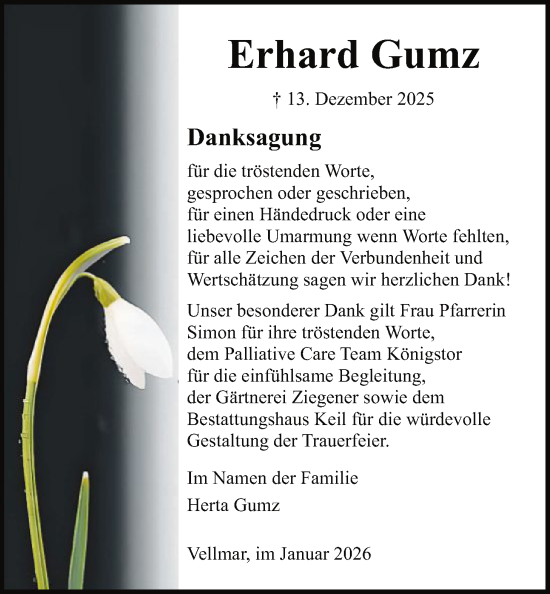 Traueranzeige von Erhard Gumz von HNA