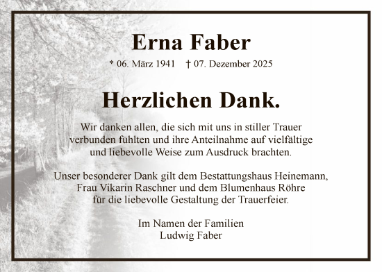 Traueranzeige von Erna Faber von HNA