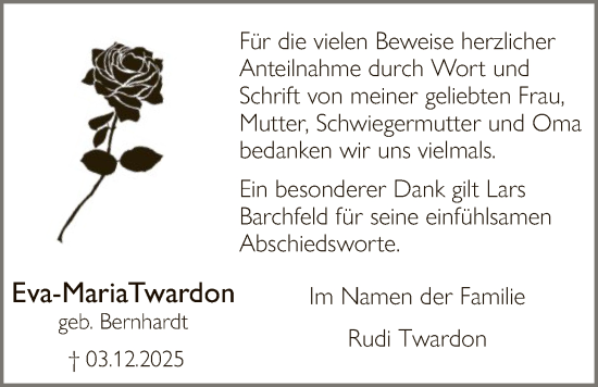Traueranzeige von Eva-Maria Twardon von HNA