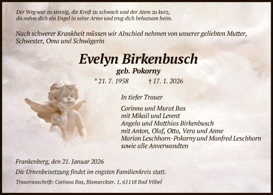 Traueranzeige von Evelyn Birkenbusch von HNA
