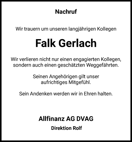 Traueranzeige von Falk Gerlach von HNA