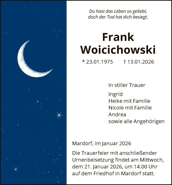 Traueranzeige von Frank Woicichowski von HNA