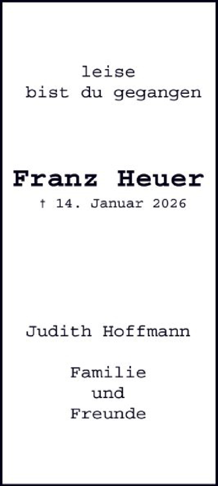 Traueranzeige von Franz Heuer von HNA