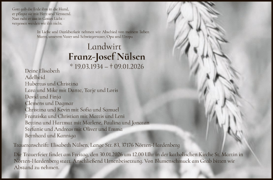 Traueranzeige von Franz-Josef Nülsen von HNA