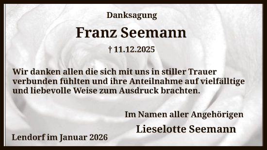 Traueranzeige von Franz Seemann von HNA