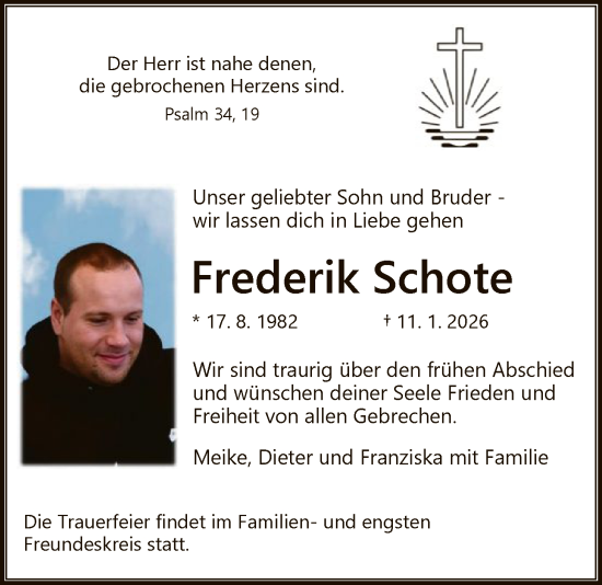 Traueranzeige von Frederik Schote von HNA