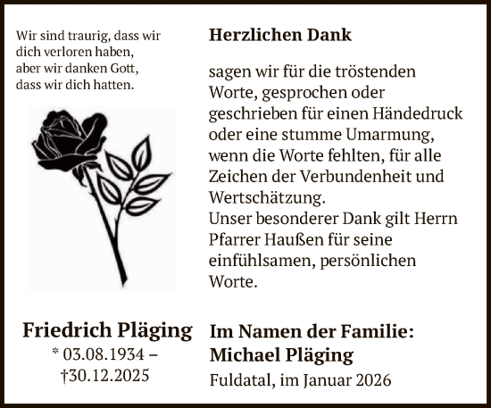 Traueranzeige von Friedrich Pläging von HNA