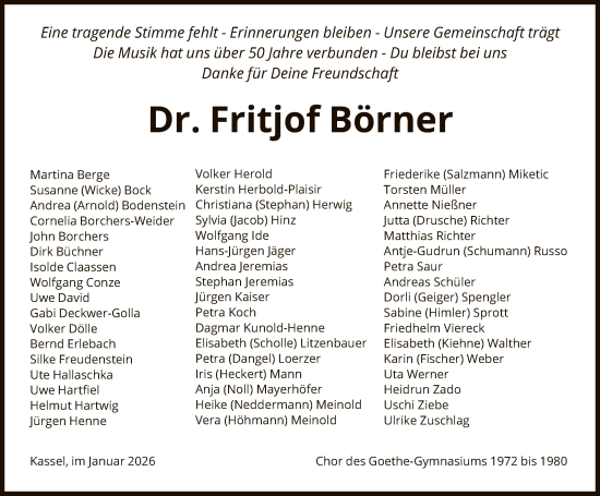 Traueranzeige von Fritjof Börner von HNA