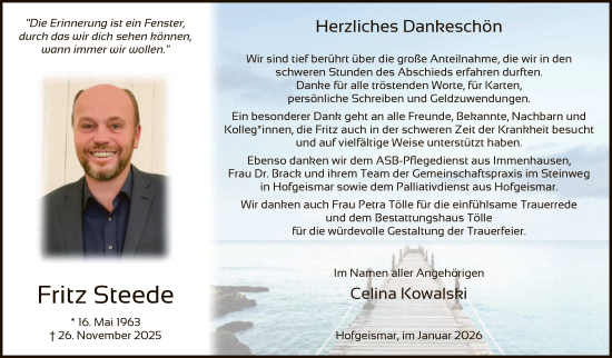 Traueranzeige von Fritz Steede von HNAHN
