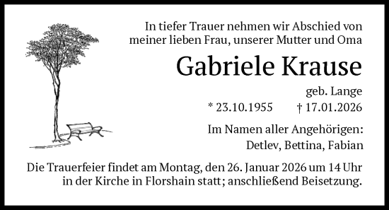 Traueranzeige von Gabriele Krause von HNA