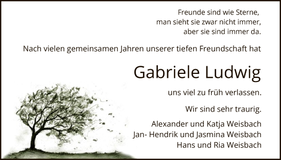 Traueranzeige von Gabriele Ludwig von HNA