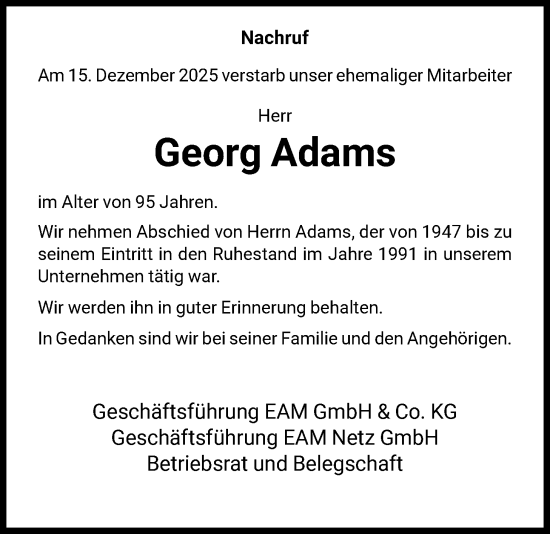 Traueranzeige von Georg Adams von HNA