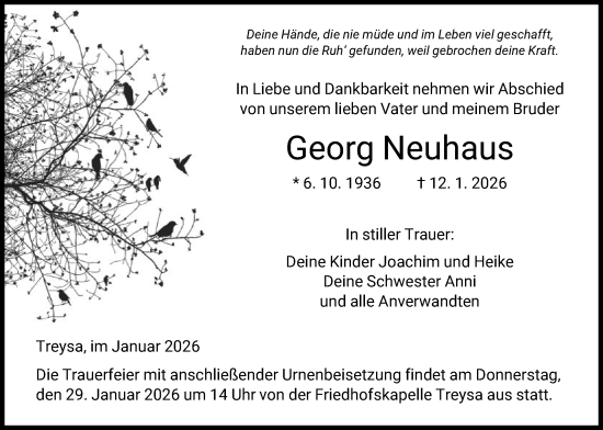 Traueranzeige von Georg Neuhaus von HNA