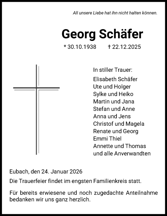 Traueranzeige von Georg Schäfer von HNAHNA
