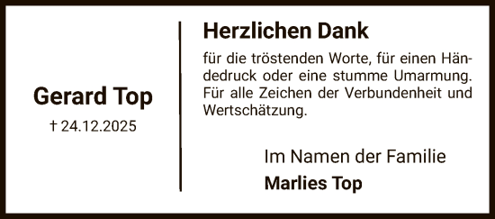 Traueranzeige von Gerard Top von HNA