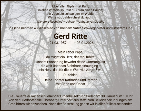 Traueranzeige von Gerd Ritte von HNA