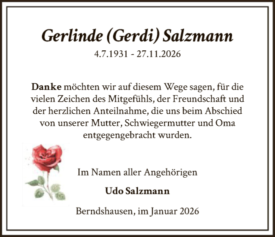 Traueranzeige von Gerlinde Salzmann von HNA