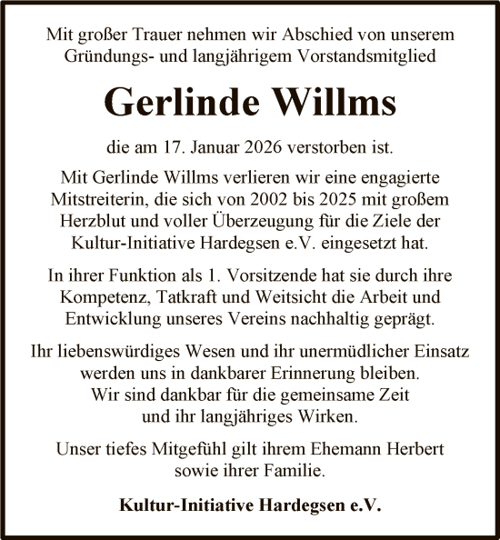 Traueranzeige von Gerlinde Willms von HNA