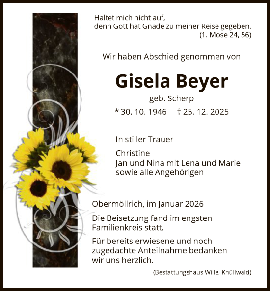 Traueranzeige von Gisela Beyer von HNA