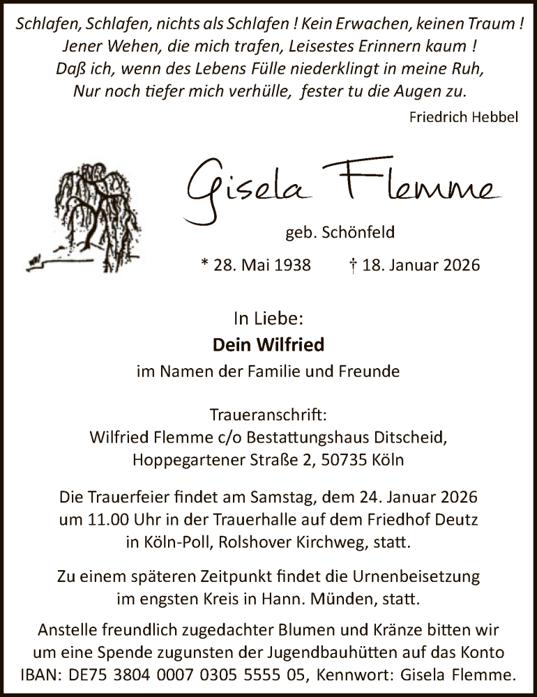  Traueranzeige für Gisela Flemme vom 21.01.2026 aus HNA