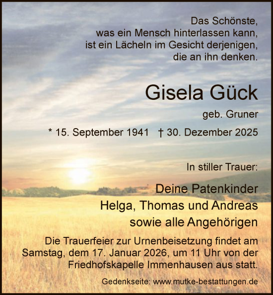 Traueranzeige von Gisela Gück von HNA