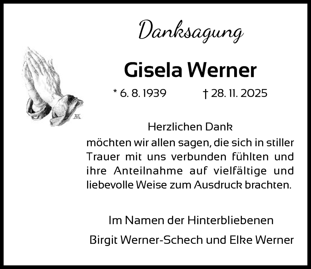  Traueranzeige für Gisela Werner vom 10.01.2026 aus HNA