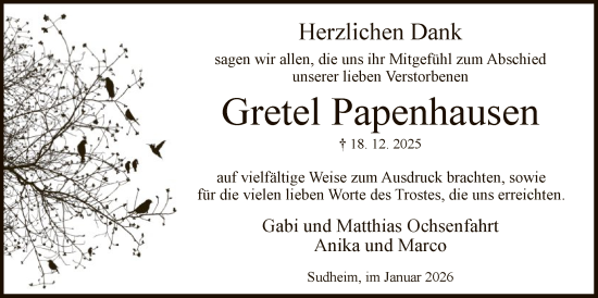 Traueranzeige von Gretel Papenhausen von HNA