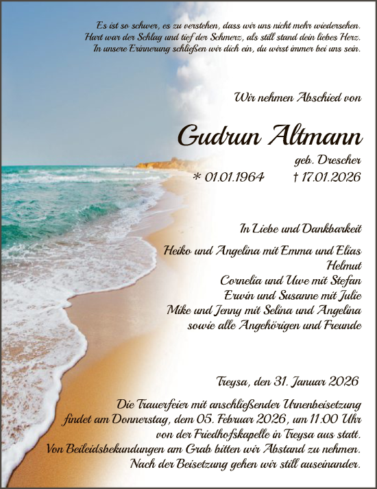 Traueranzeige von Gudrun Altmann von HNAHNA