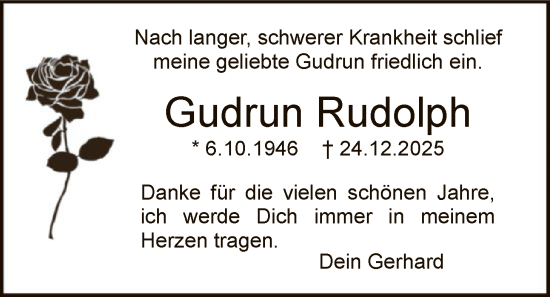 Traueranzeige von Gudrun Rudolph von HNA