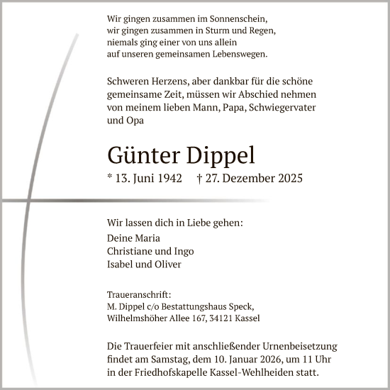 Traueranzeige von Günter Dippel von HNA