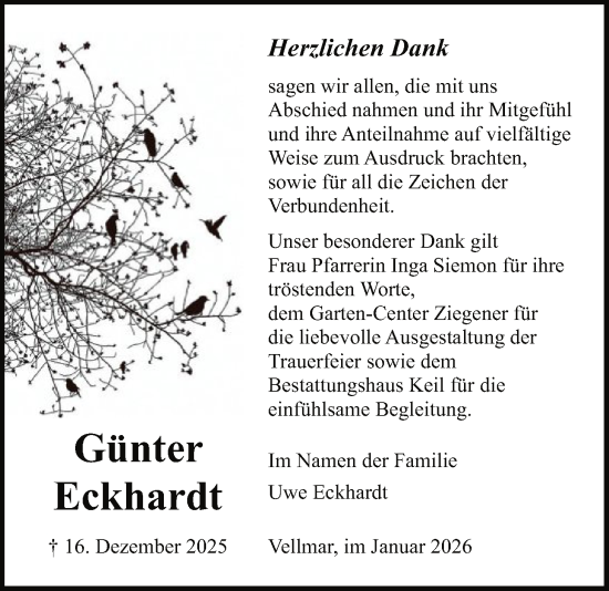 Traueranzeige von Günter Eckhardt von HNA