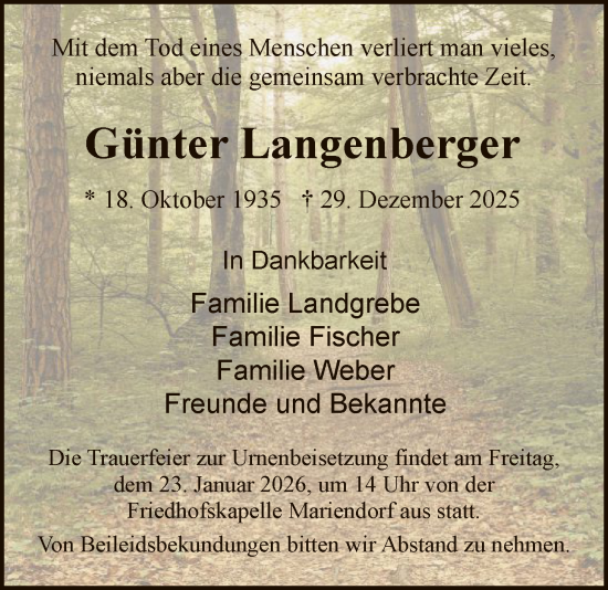 Traueranzeige von Günter Langenberger von HNA