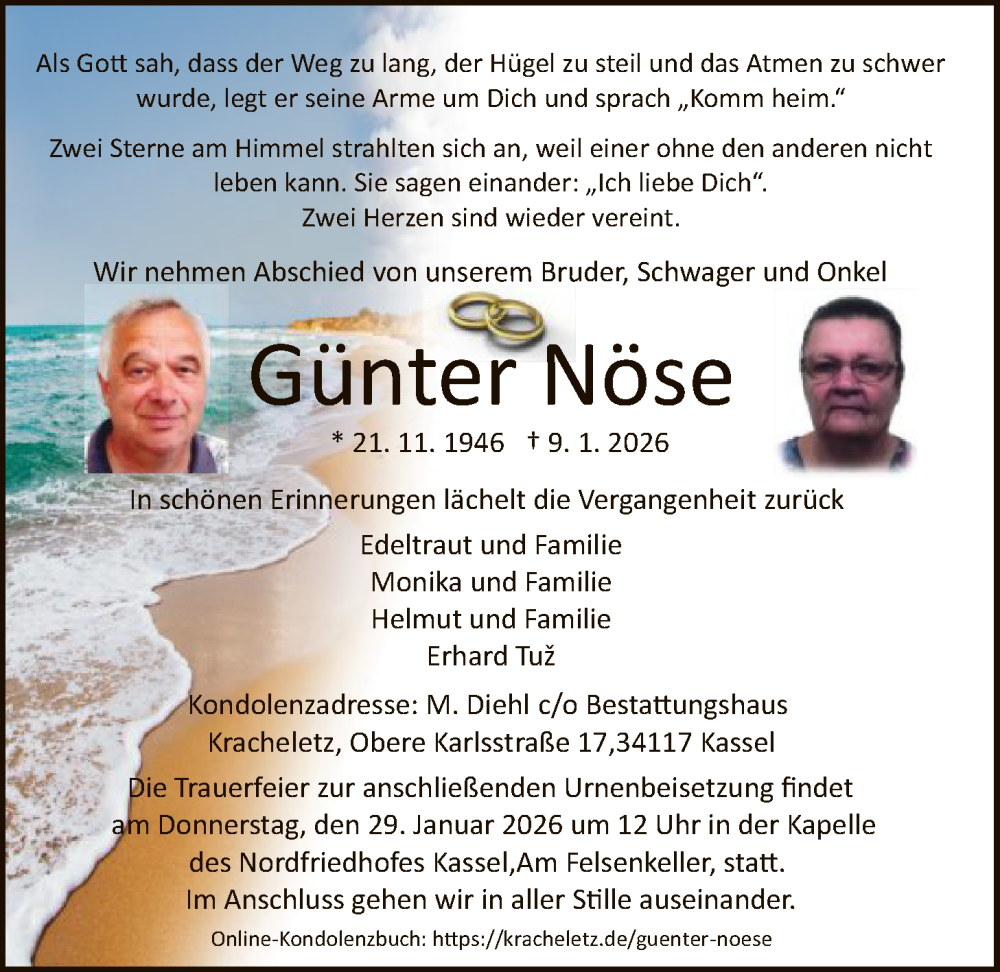  Traueranzeige für Günter Nöse vom 24.01.2026 aus HNA