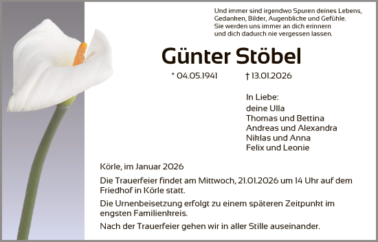 Traueranzeige von Günter Stöbel von HNA
