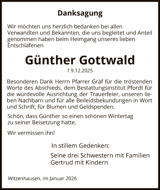 Traueranzeige von Günther Gottwald von HNA