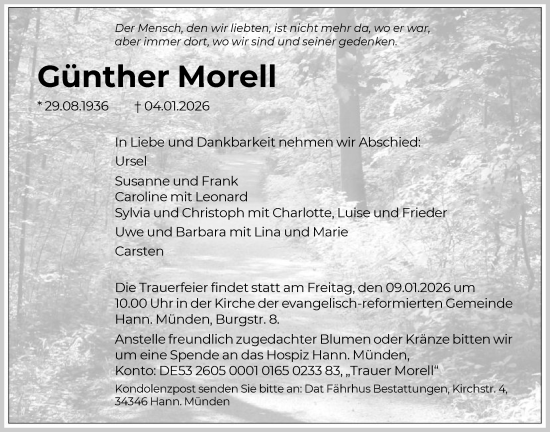 Traueranzeige von Günther Morell von HNA