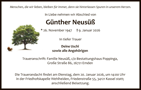 Traueranzeige von Günther Neusüß von HNA